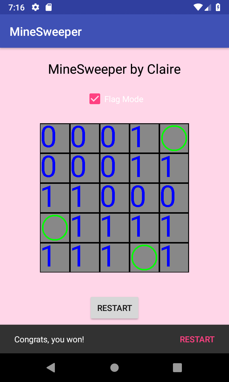 Minesweeper app victory